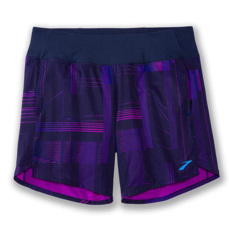 Brooks Chaser 7 Running Shorts - Women's - Matrix Navy Print/Purple (86301-EUTV)